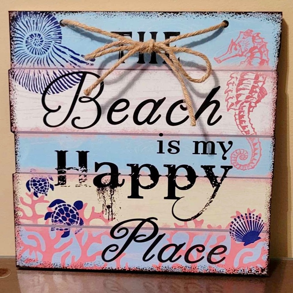 NWOT Beach Themed Wooden Wall Plaque with Rope Accent. 12” x 12” - Picture 2 of 5